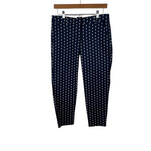J. Crew City Fit Navy Ankle Pants Size 2 Anchor Nautical Print Stretch C…
